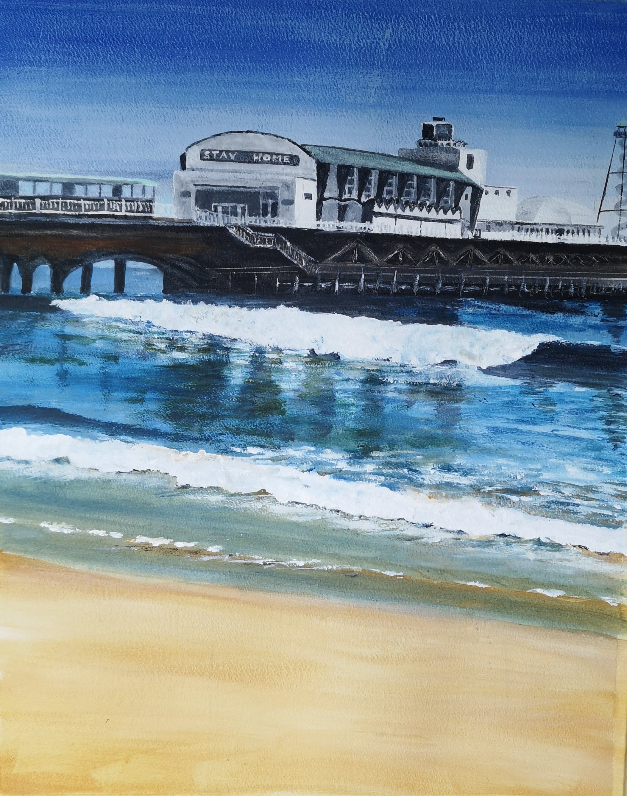 Painting of Bournemouth pier on a sunny day